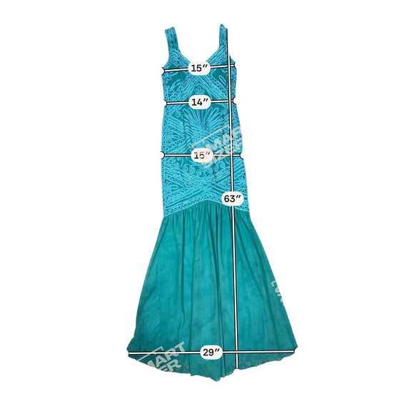 JS Collections Teal Soutache Sequin Mermaid Gown Art Deco V-Neck Formal Dress - Picture 8 of 9